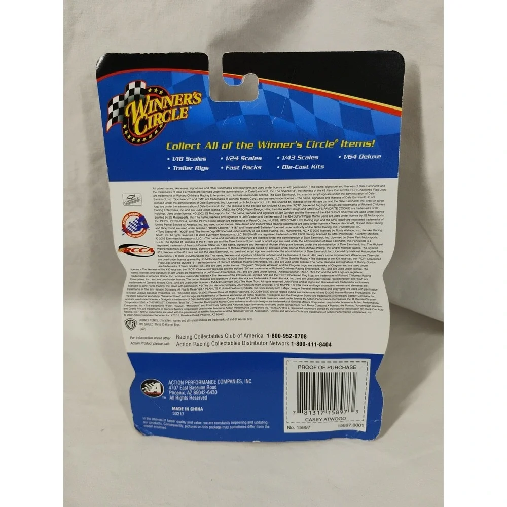 2003 NASCAR Winners Circle 15897 Casey Atwood #7 Pit Pass‎ Preview Series 1:64